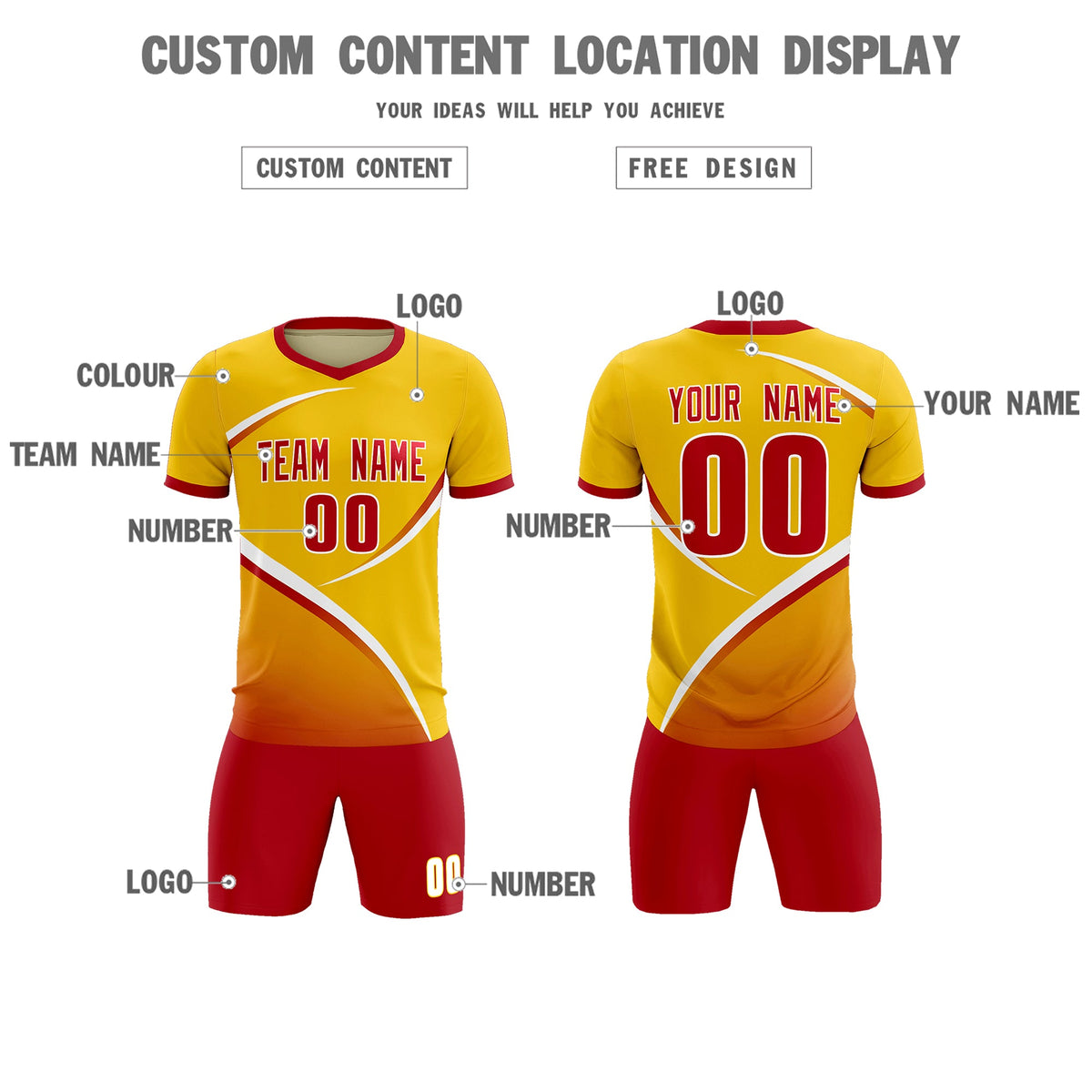 Custom Gold Red Color Block Training Uniform For Men Soccer Sets Jersey