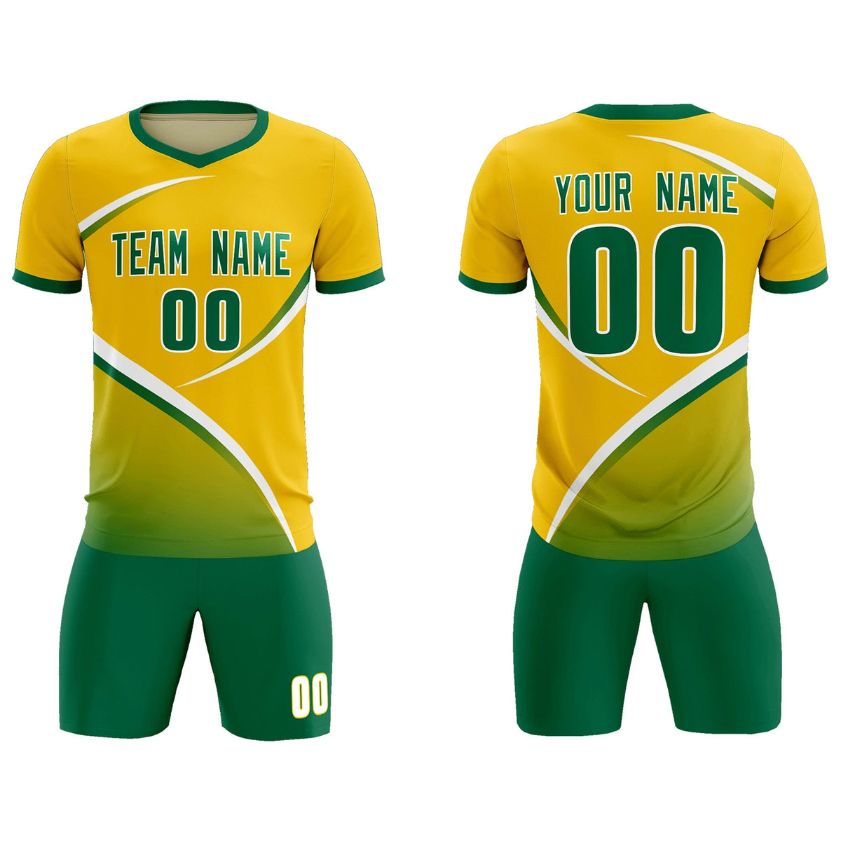 Custom Gold Kelly Green Color Block Training Uniform For Men Soccer Sets Jersey