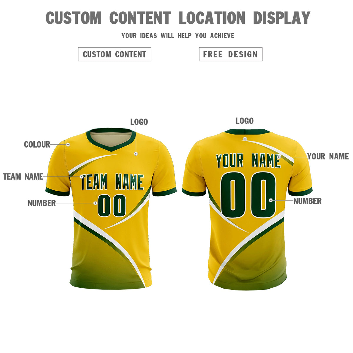 Custom Gold Green Color Block Training Uniform For Men Soccer Sets Jersey