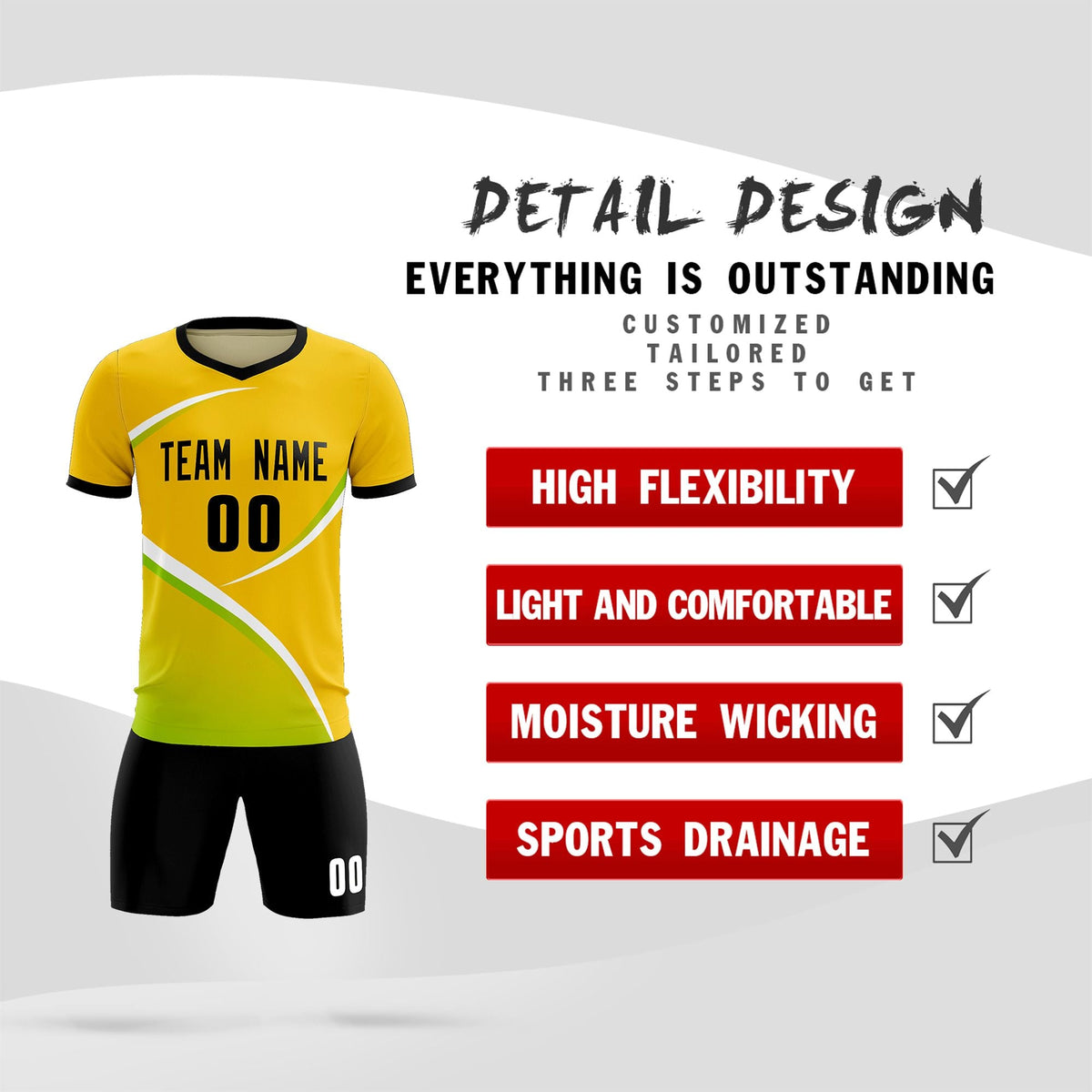 Custom Gold Black Color Block Training Uniform For Men Soccer Sets Jersey