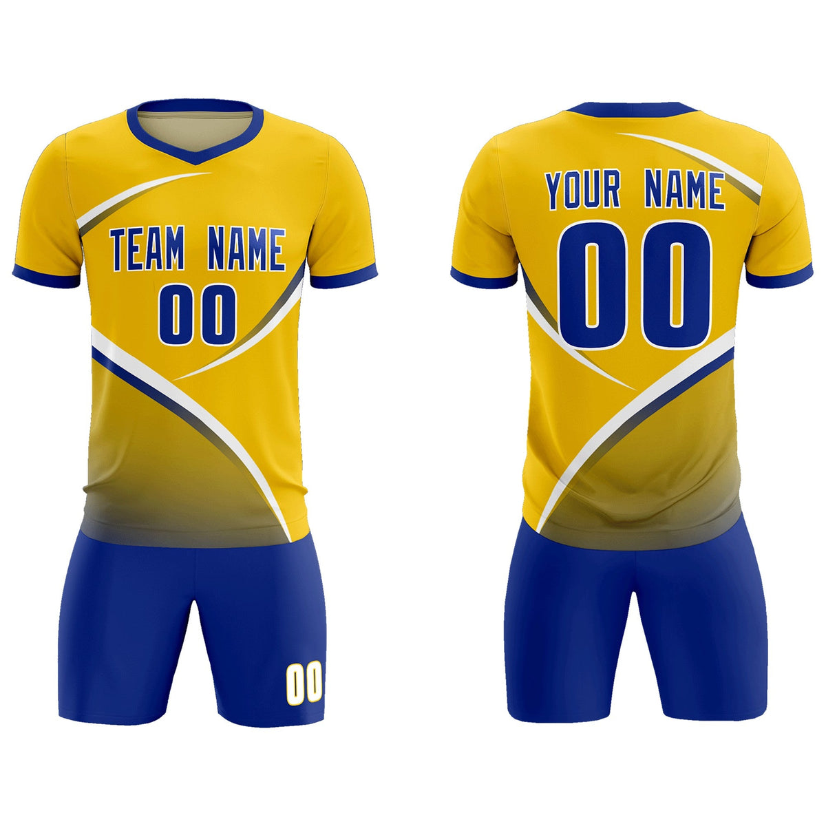 Custom Gold Royal Color Block Training Uniform For Men Soccer Sets Jersey