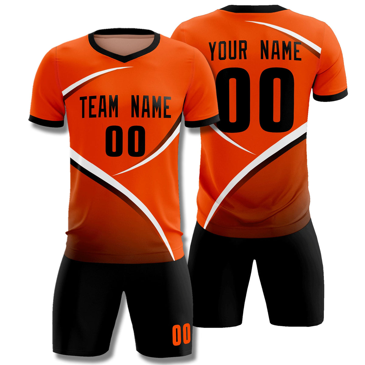 Custom Orange Black Color Block Training Uniform For Men Soccer Sets Jersey