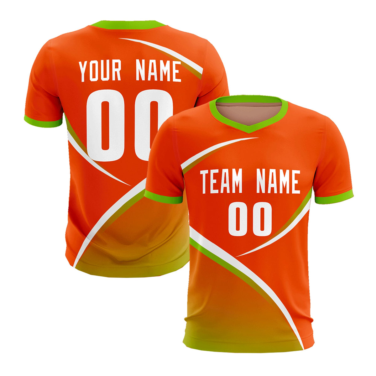 Custom Orange Neon Green Color Block Training Uniform For Men Soccer Sets Jersey