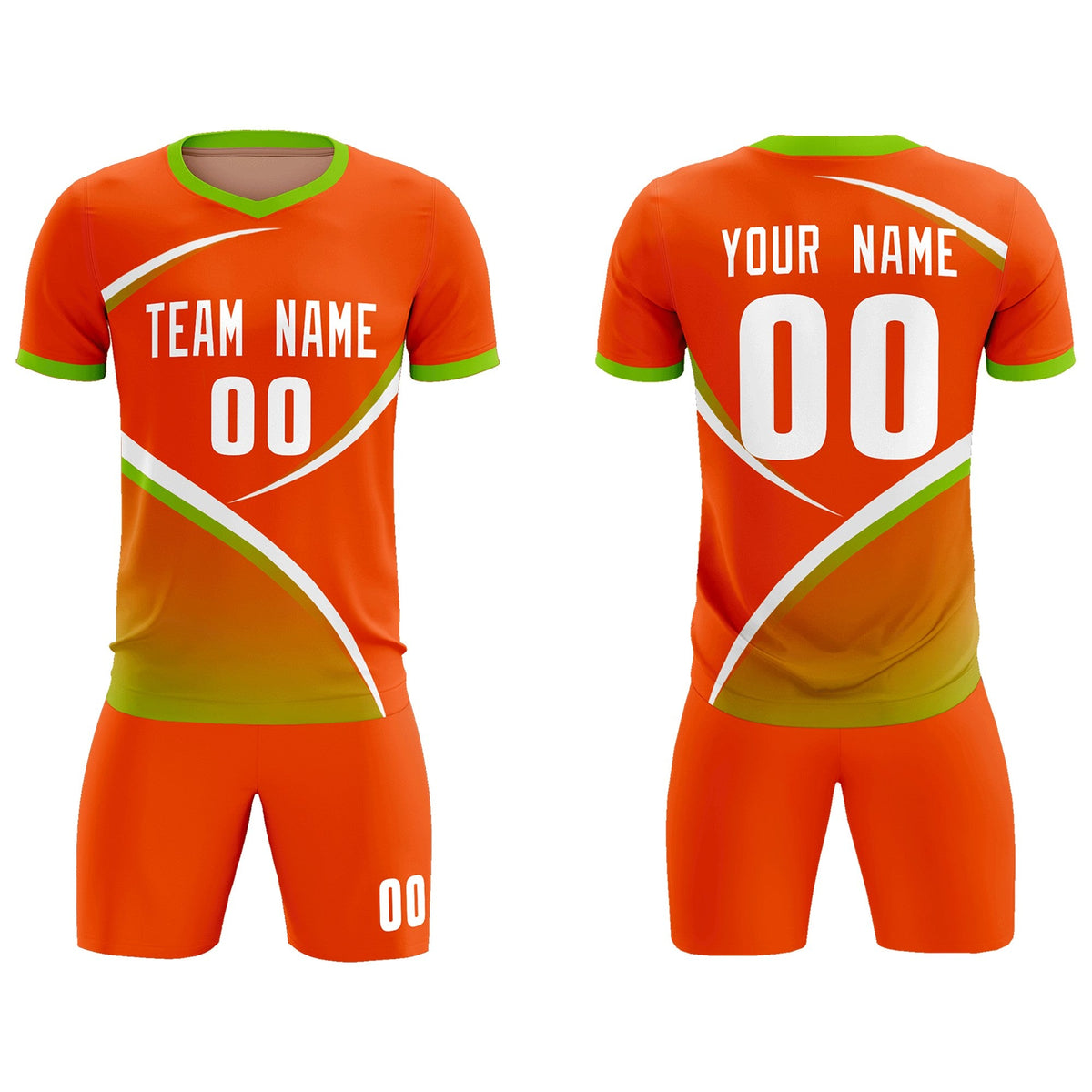 Custom Orange Neon Green Color Block Training Uniform For Men Soccer Sets Jersey