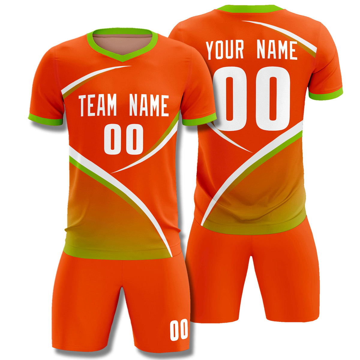 Custom Orange Neon Green Color Block Training Uniform For Men Soccer Sets Jersey