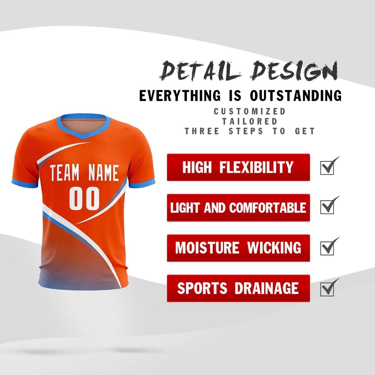 Custom Orange Powder Blue Color Block Training Uniform For Men Soccer Sets Jersey