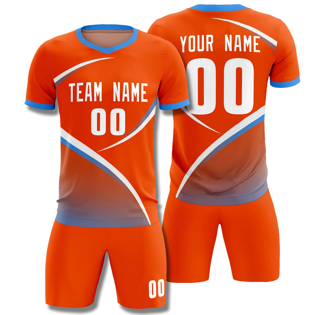 Custom Orange Powder Blue Color Block Training Uniform For Men Soccer Sets Jersey