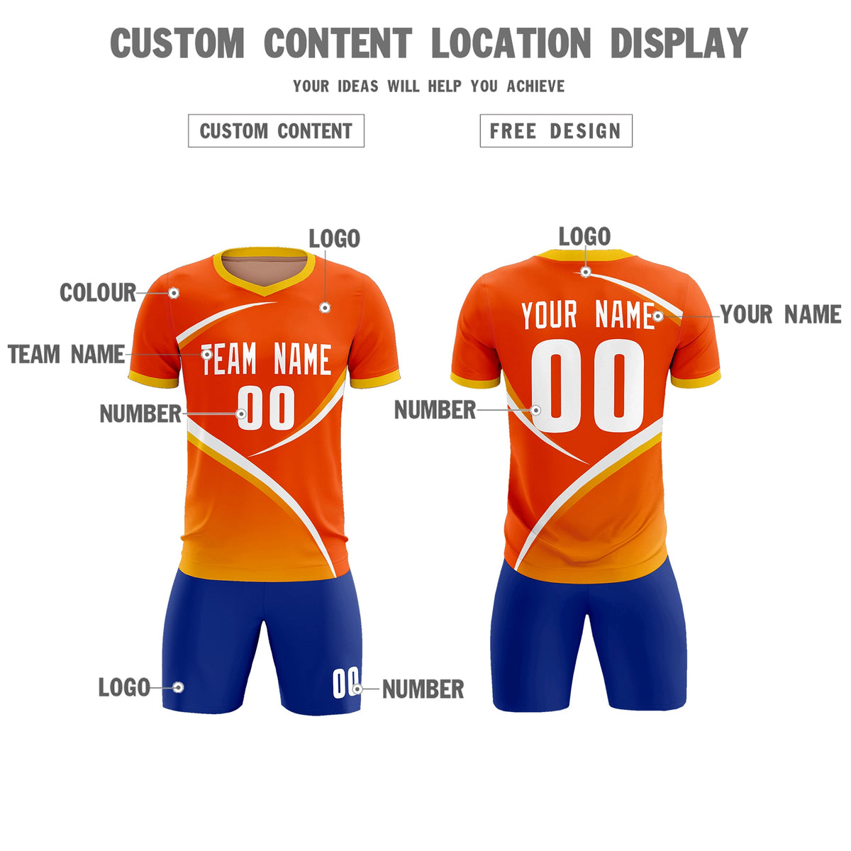 Custom Orange Gold Color Block Training Uniform For Men Soccer Sets Jersey