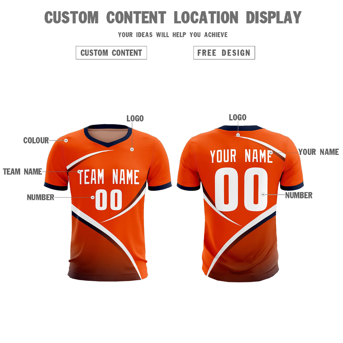 Custom Orange Navy Color Block Training Uniform For Men Soccer Sets Jersey