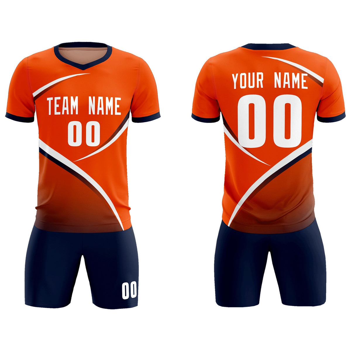 Custom Orange Navy Color Block Training Uniform For Men Soccer Sets Jersey