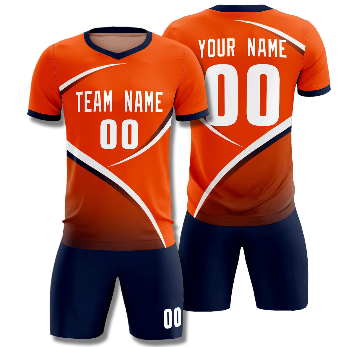 Custom Orange Navy Color Block Training Uniform For Men Soccer Sets Jersey