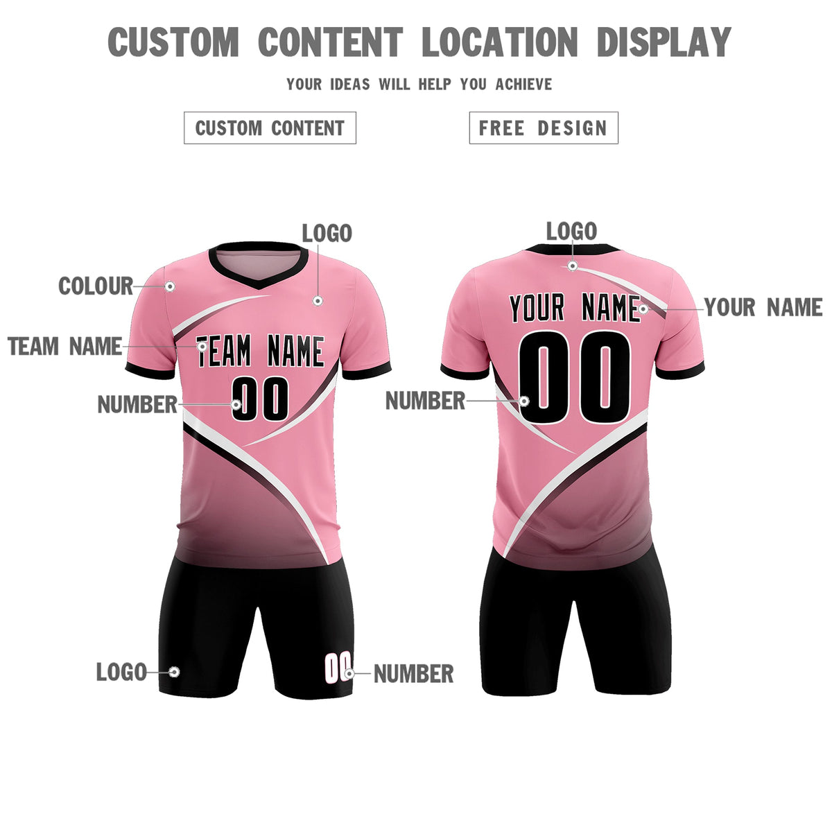 Custom Light Pink Black Color Block Training Uniform For Men Football Kits Jersey