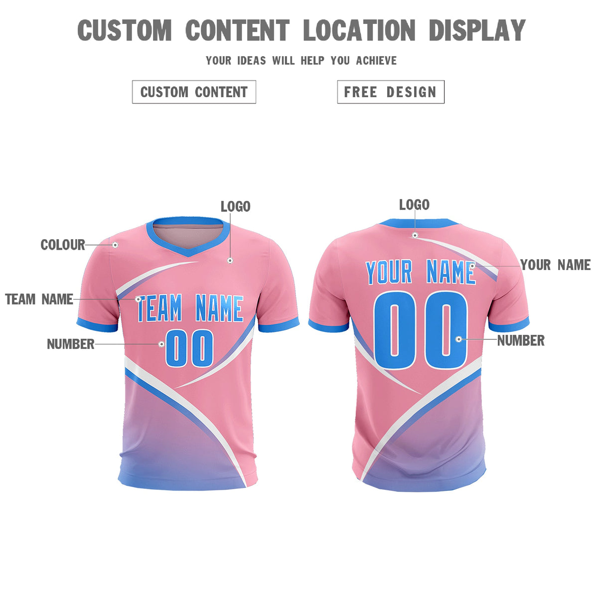 Custom Light Pink Powder Blue Color Block Training Uniform For Men Football Kits Jersey