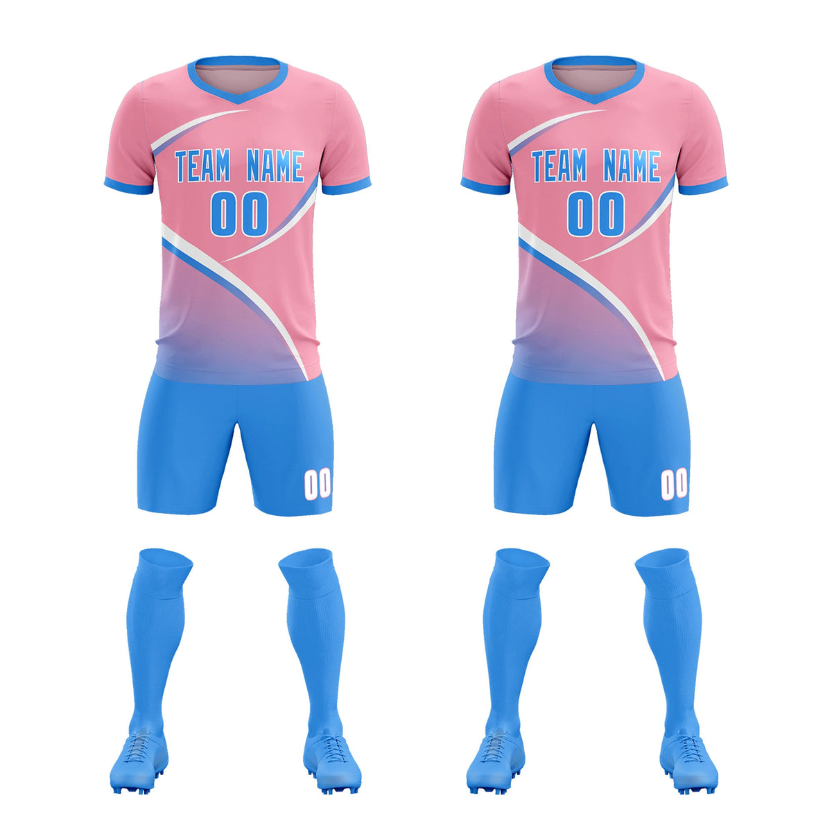 Custom Light Pink Powder Blue Color Block Training Uniform For Men Football Kits Jersey