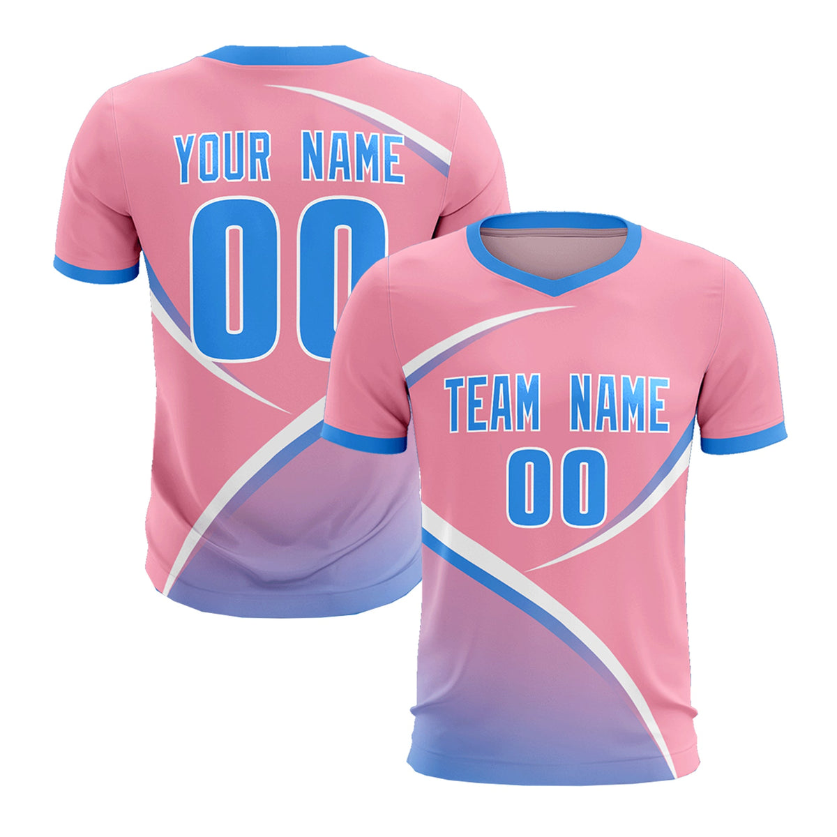Custom Light Pink Powder Blue Color Block Training Uniform For Men Football Kits Jersey