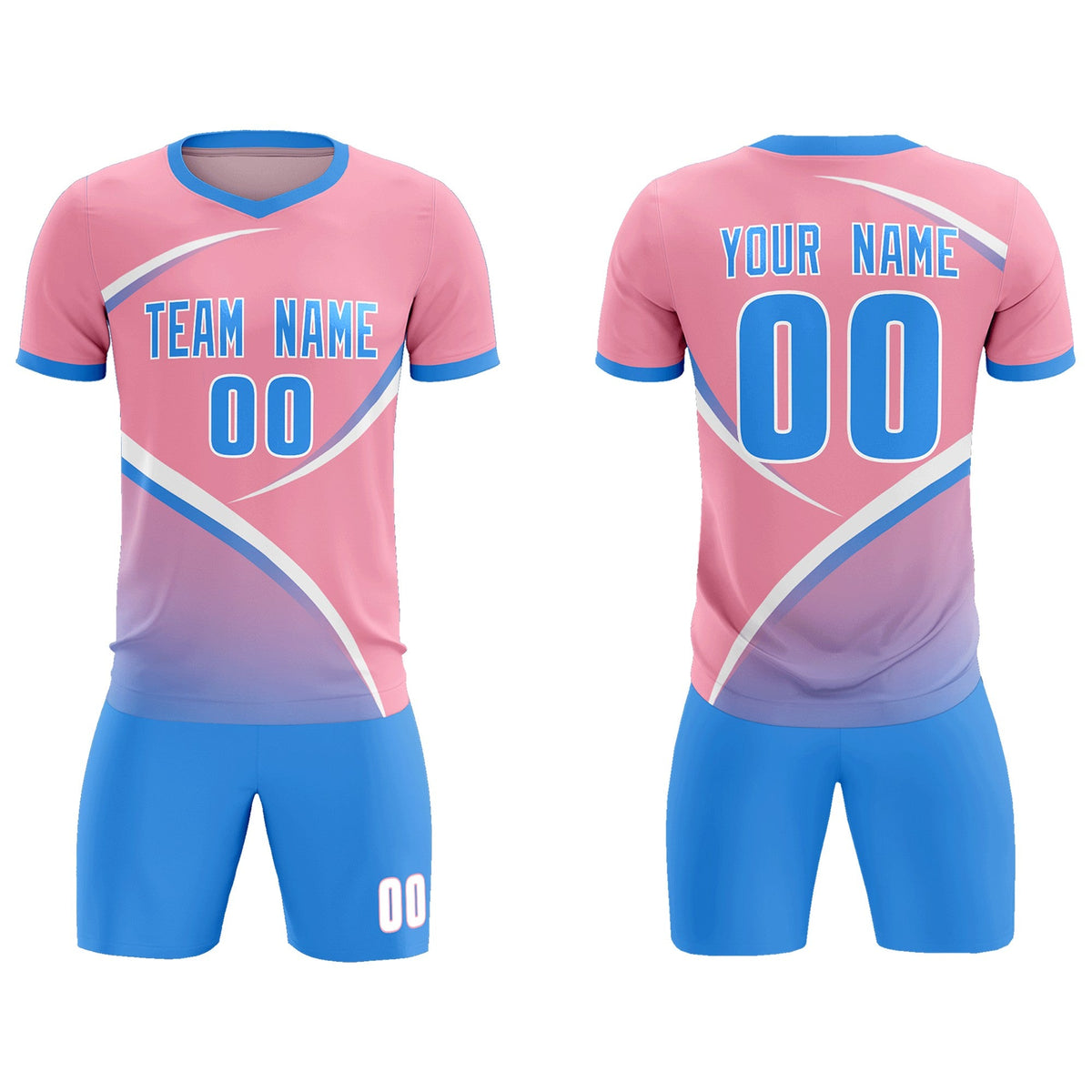 Custom Light Pink Powder Blue Color Block Training Uniform For Men Football Kits Jersey