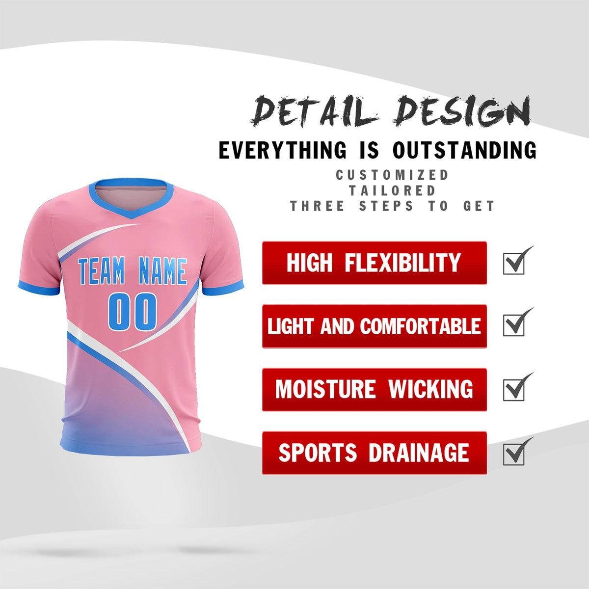 Custom Light Pink Powder Blue Color Block Training Uniform For Men Football Kits Jersey