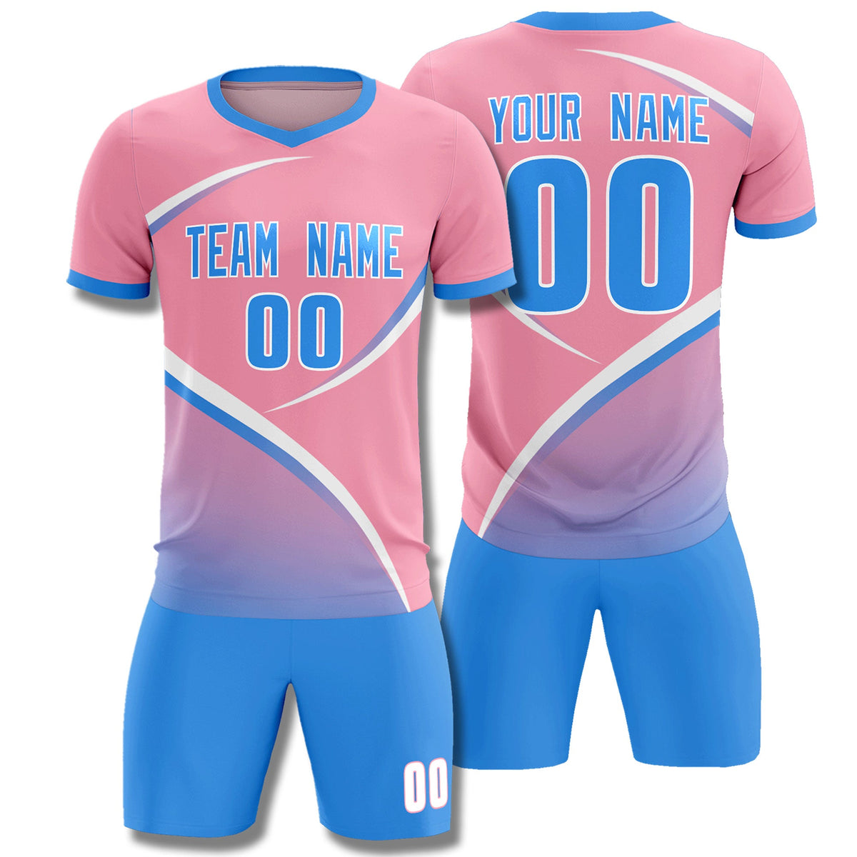 Custom Light Pink Powder Blue Color Block Training Uniform For Men Football Kits Jersey