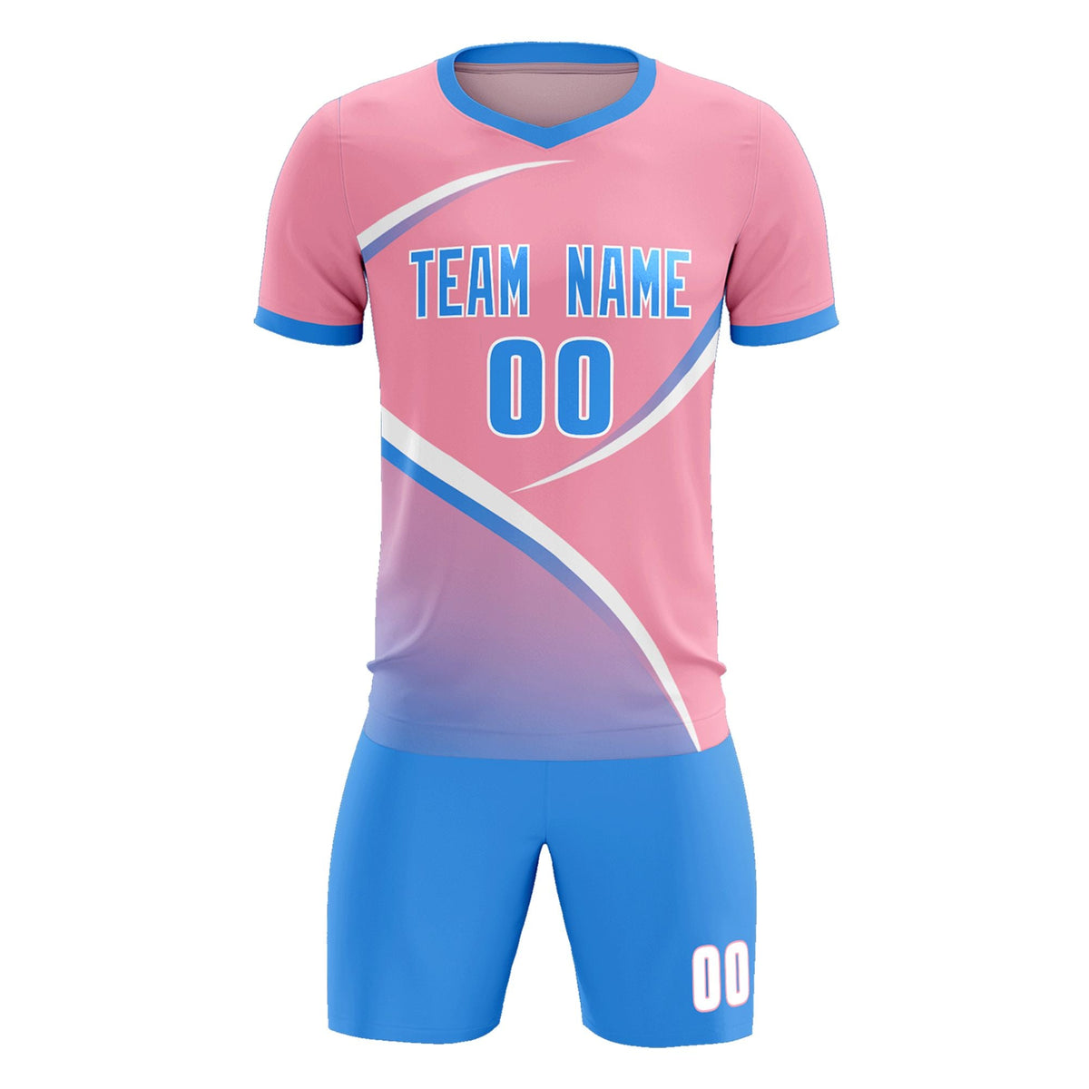 Custom Light Pink Powder Blue Color Block Training Uniform For Men Football Kits Jersey