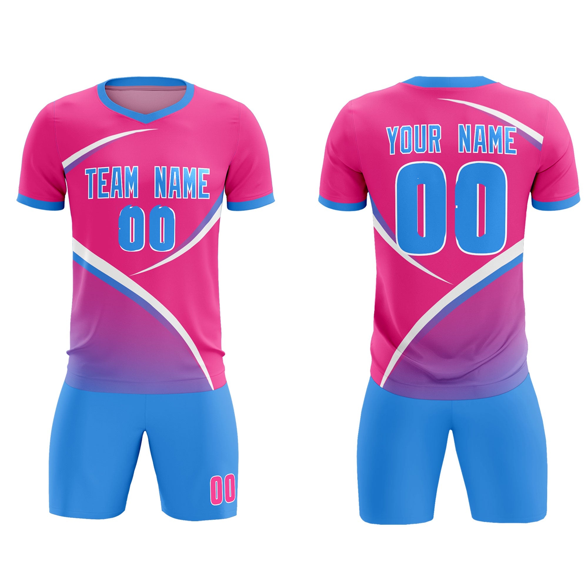 Custom Pink Powder Blue Color Block Training Uniform For Men Soccer Sets Jersey