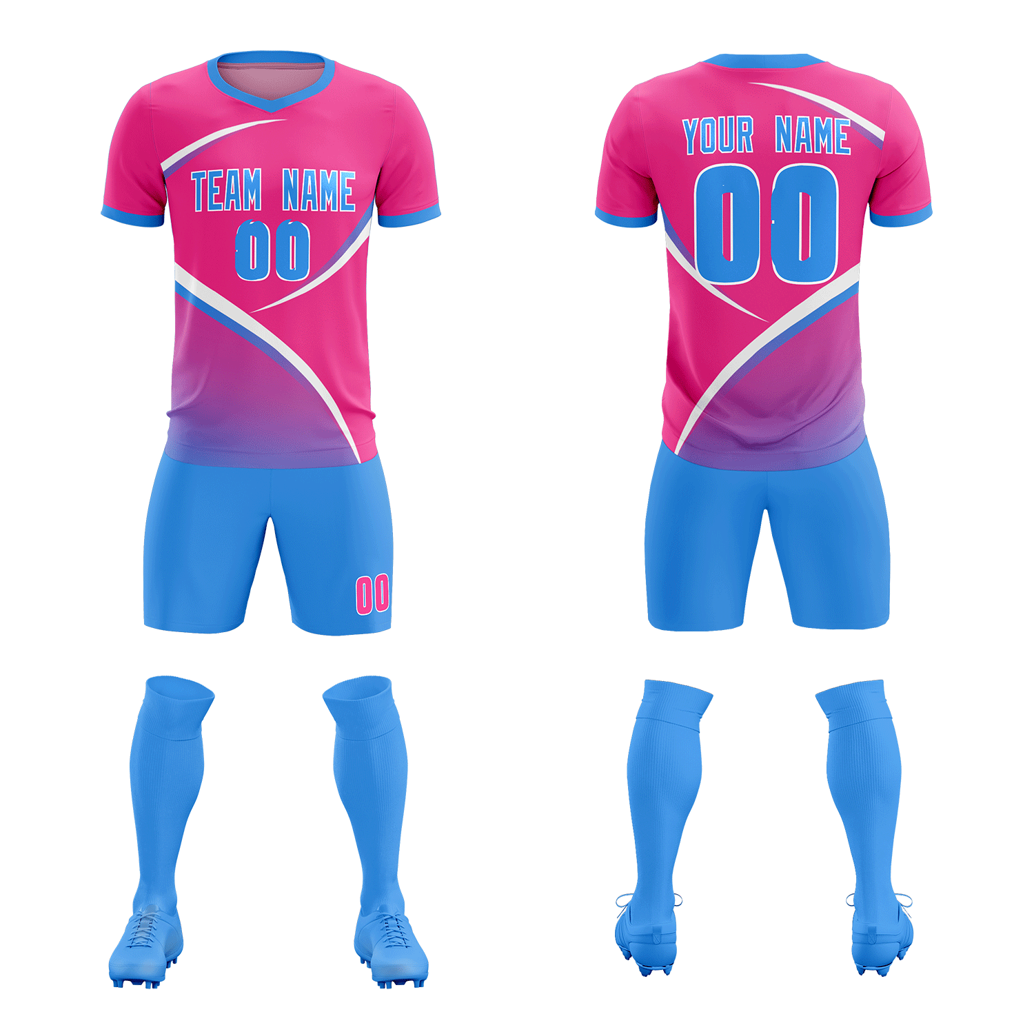 Custom Pink Powder Blue Color Block Training Uniform For Men Soccer Sets Jersey