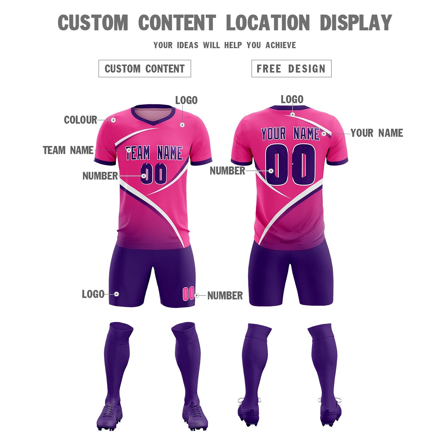 Custom Pink Purple Color Block Training Uniform For Men Soccer Sets Jersey