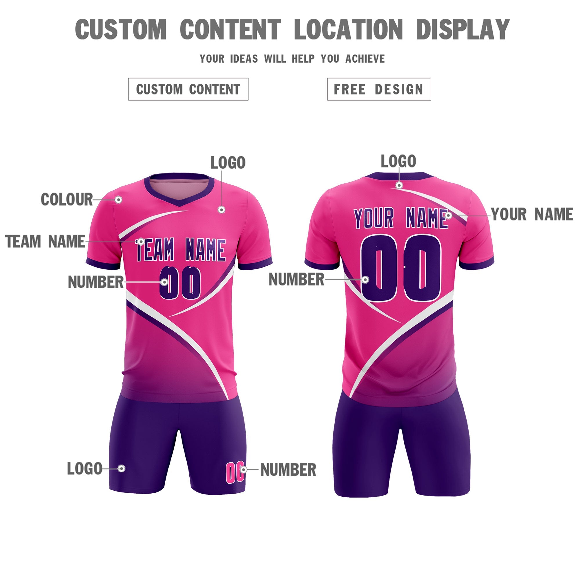 Custom Pink Purple Color Block Training Uniform For Men Soccer Sets Jersey