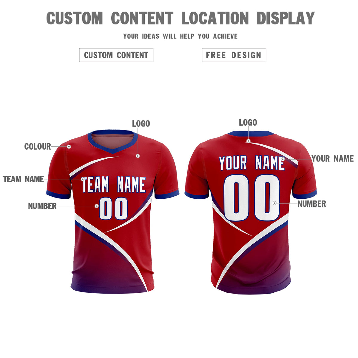 Custom Red Royal Color Block Training Uniform For Men Football Kits Jersey