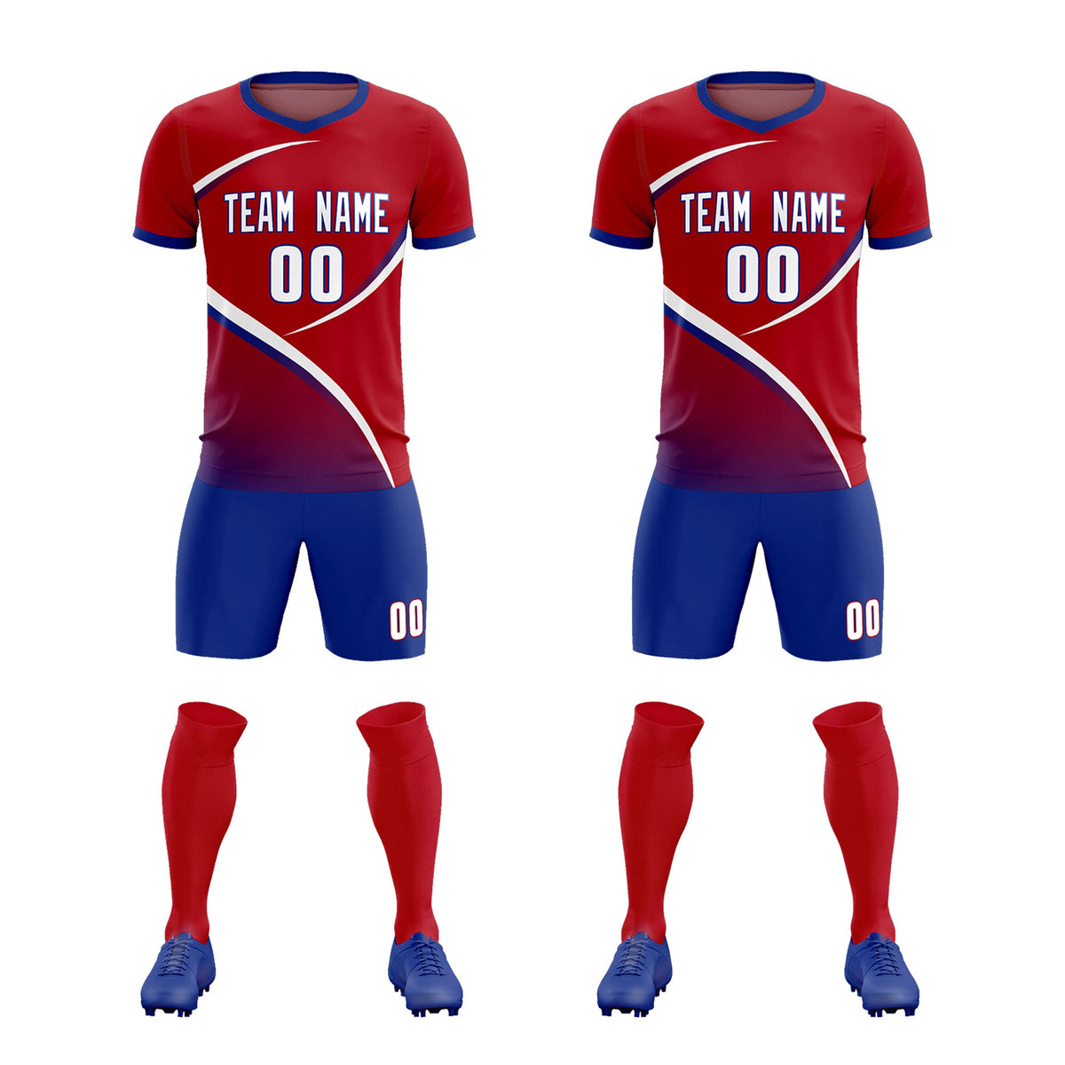 Custom Red Royal Color Block Training Uniform For Men Football Kits Jersey