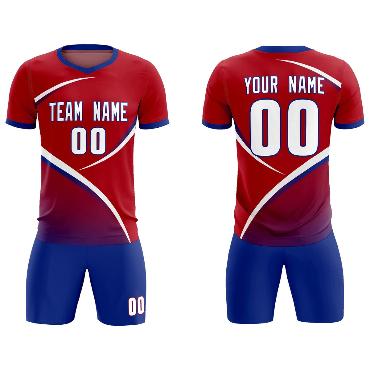 Custom Red Royal Color Block Training Uniform For Men Football Kits Jersey