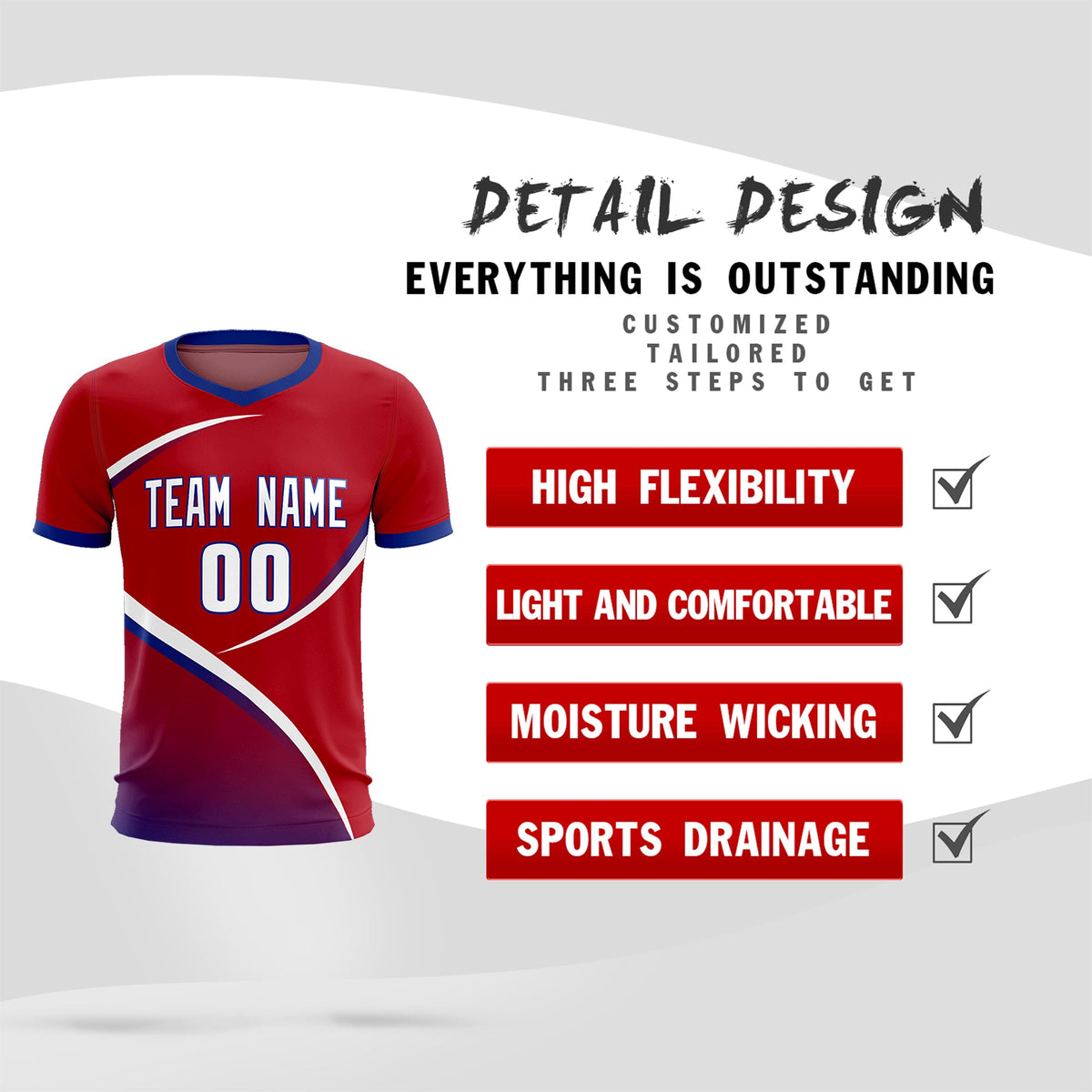 Custom Red Royal Color Block Training Uniform For Men Football Kits Jersey