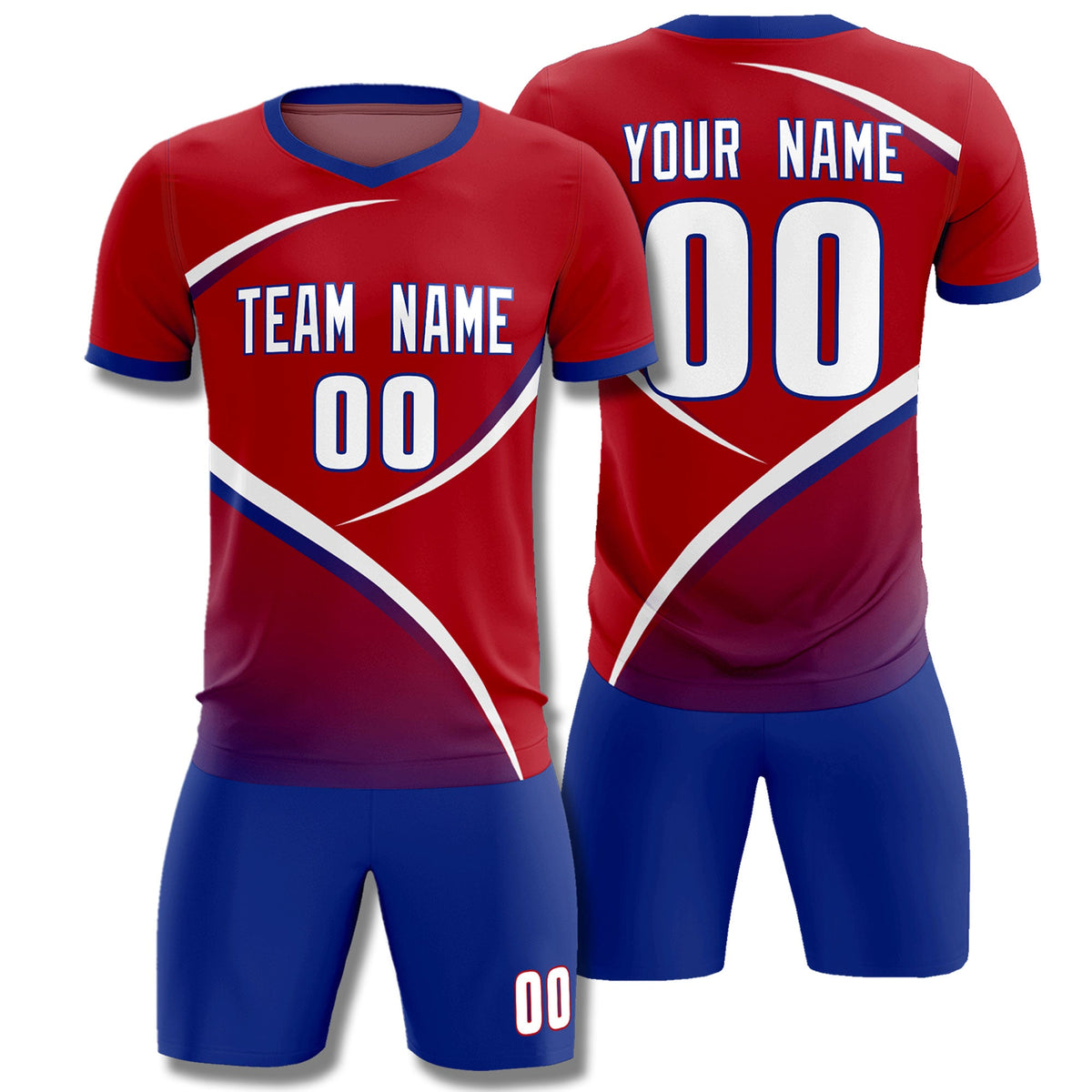 Custom Red Royal Color Block Training Uniform For Men Football Kits Jersey