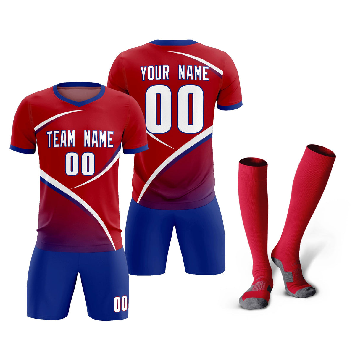 Custom Red Royal Color Block Training Uniform For Men Football Kits Jersey