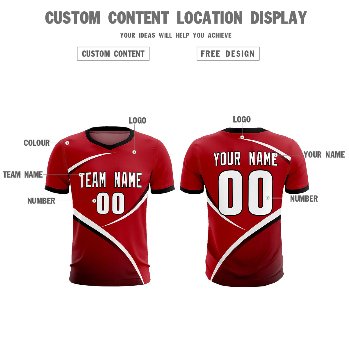 Custom Red Black Color Block Training Uniform For Men Football Kits Jersey