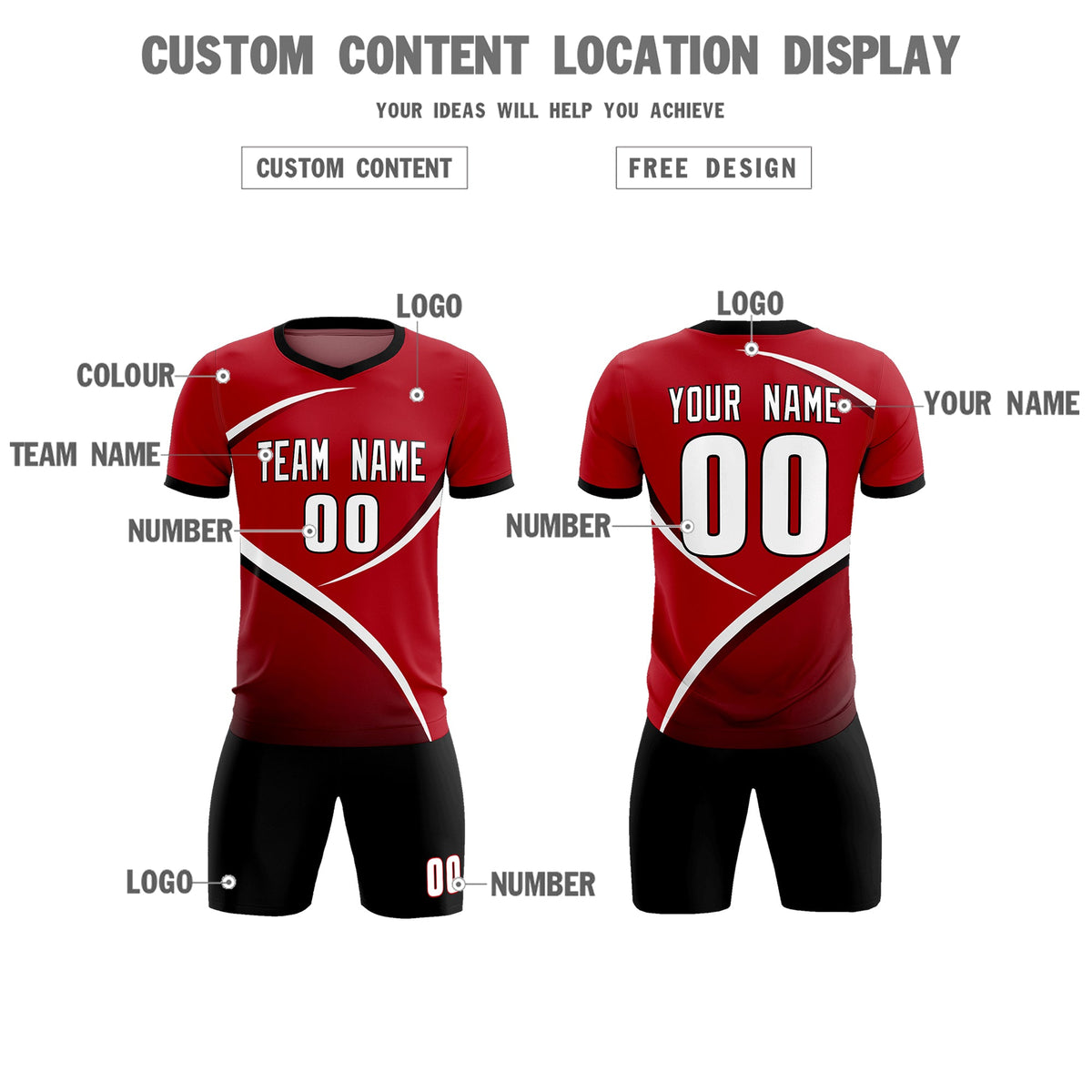 Custom Red Black Color Block Training Uniform For Men Football Kits Jersey