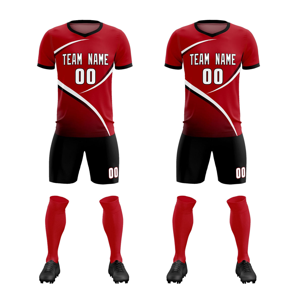 Custom Red Black Color Block Training Uniform For Men Football Kits Jersey