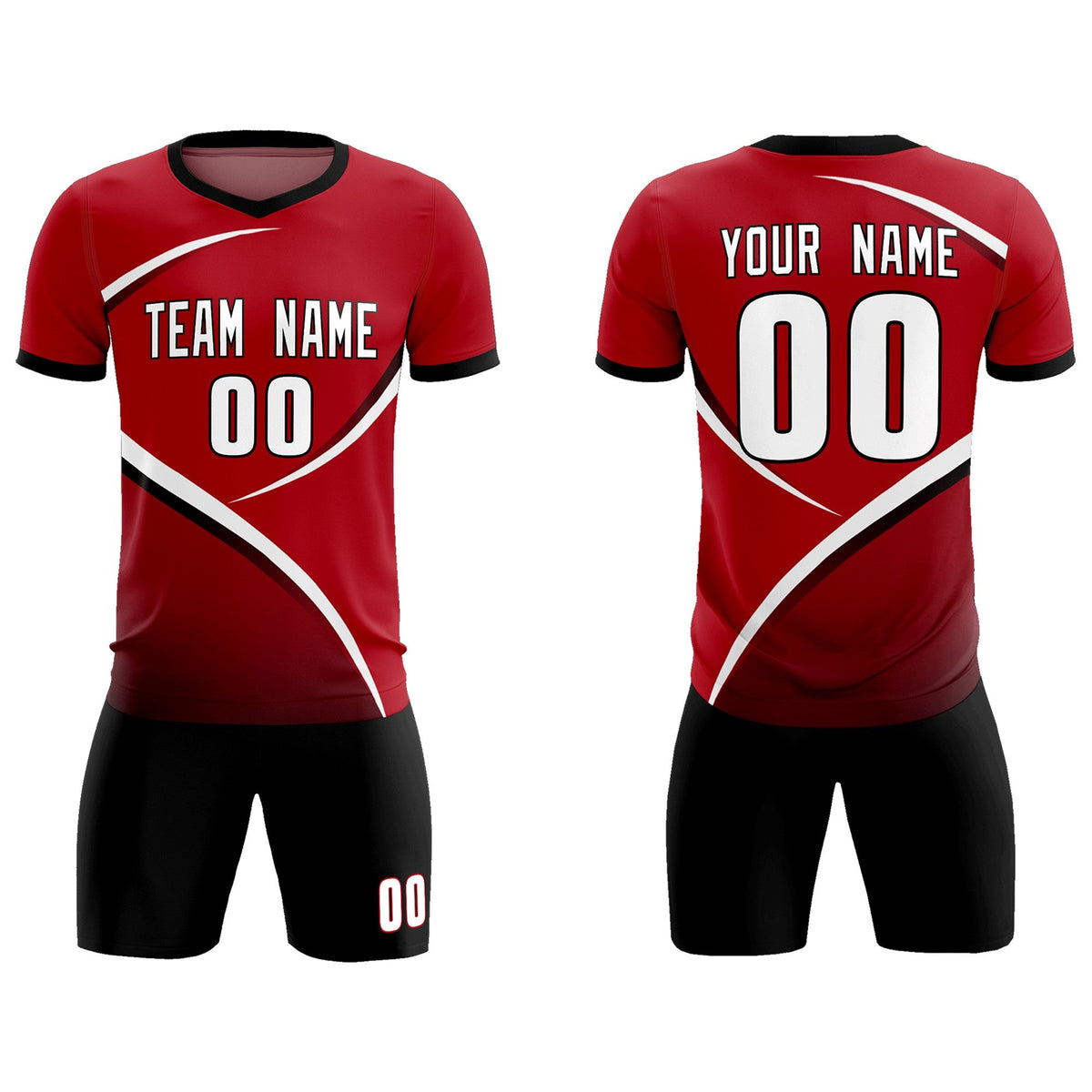Custom Red Black Color Block Training Uniform For Men Football Kits Jersey