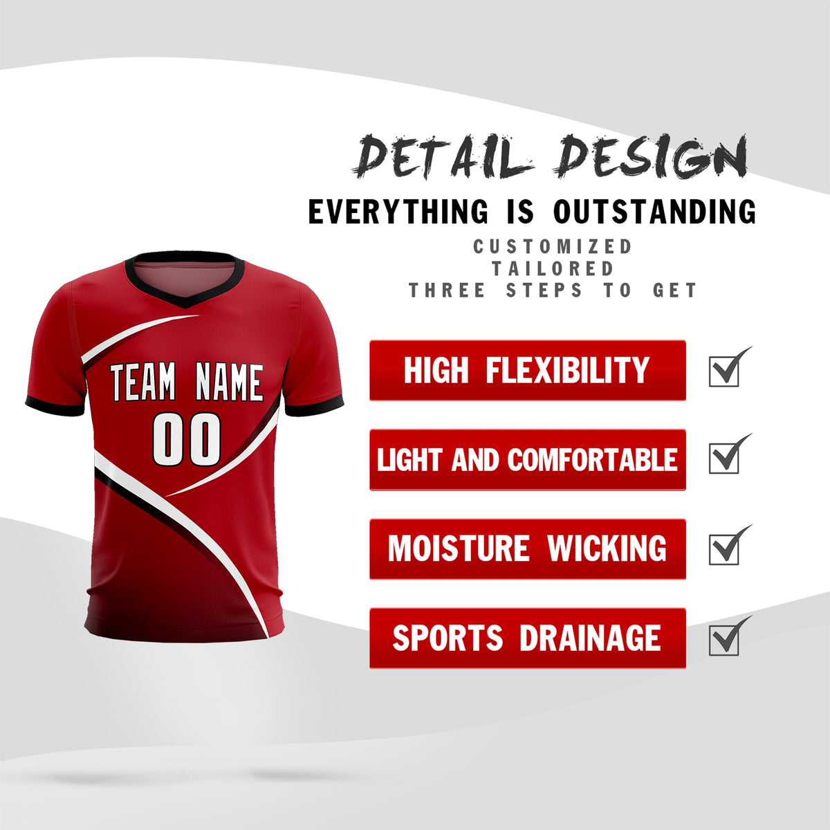 Custom Red Black Color Block Training Uniform For Men Football Kits Jersey
