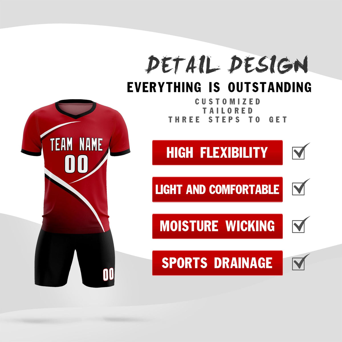 Custom Red Black Color Block Training Uniform For Men Football Kits Jersey