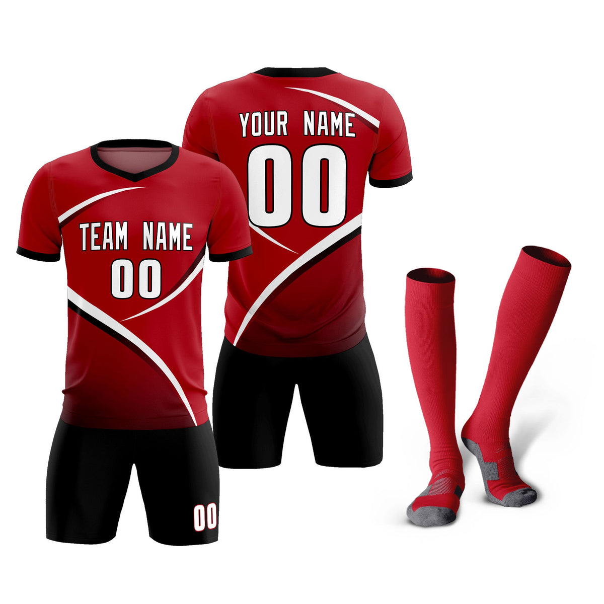 Custom Red Black Color Block Training Uniform For Men Football Kits Jersey