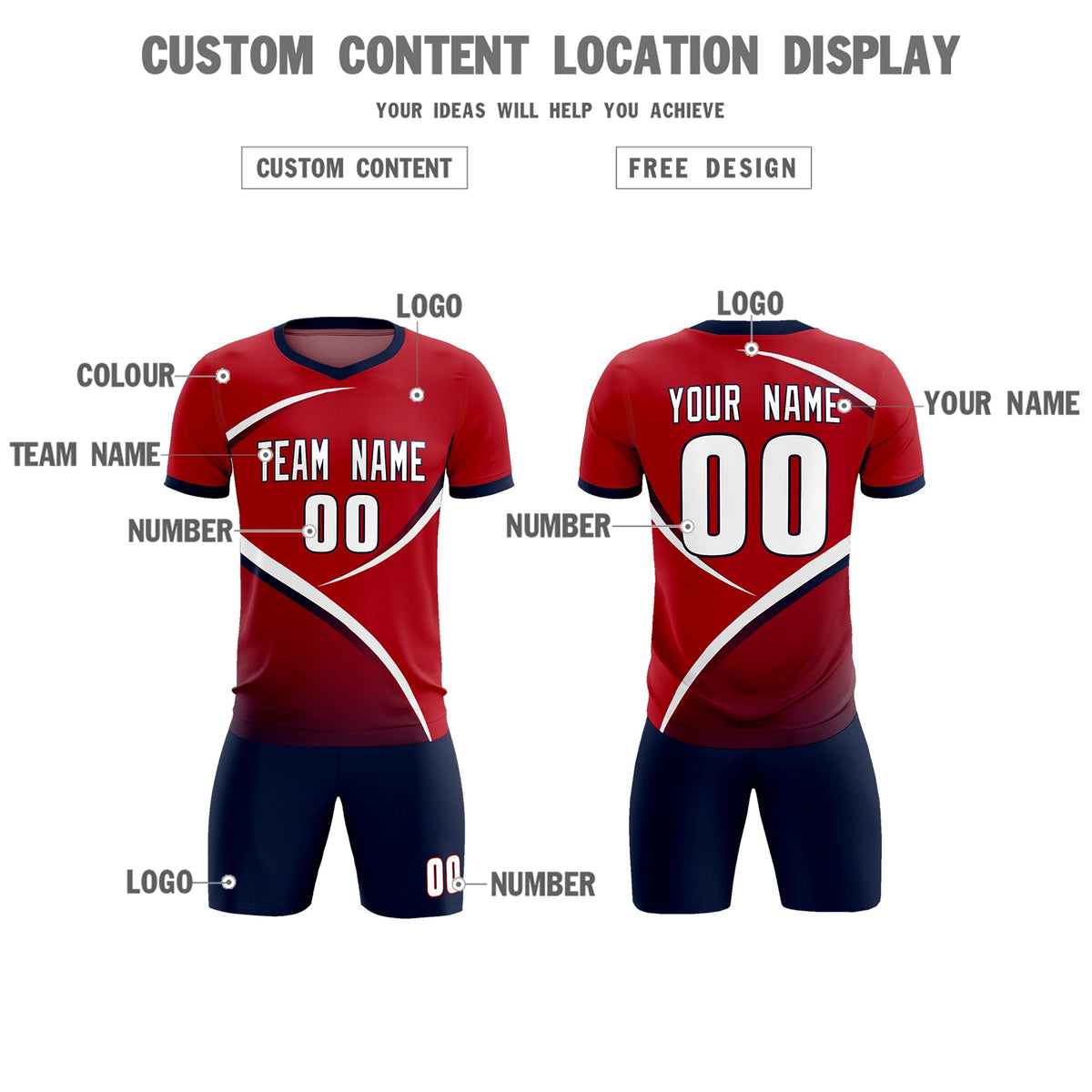 Custom Red Navy Color Block Training Uniform For Men Football Kits Jersey