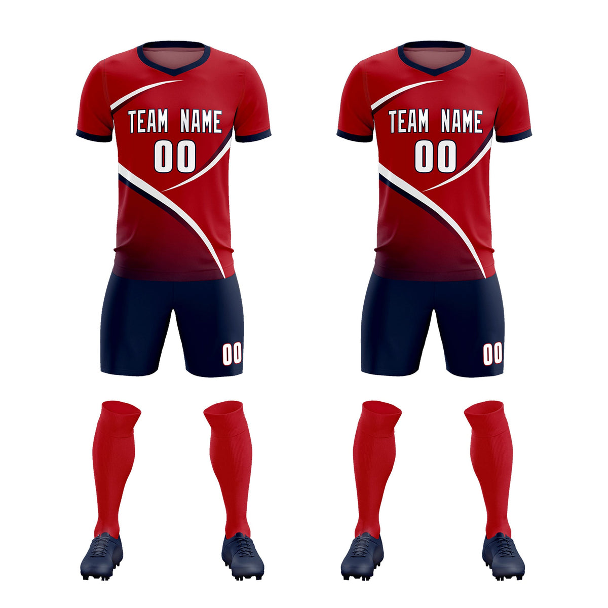Custom Red Navy Color Block Training Uniform For Men Football Kits Jersey