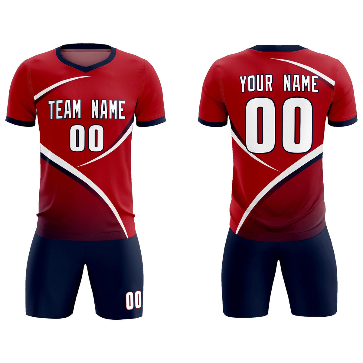 Custom Red Navy Color Block Training Uniform For Men Football Kits Jersey