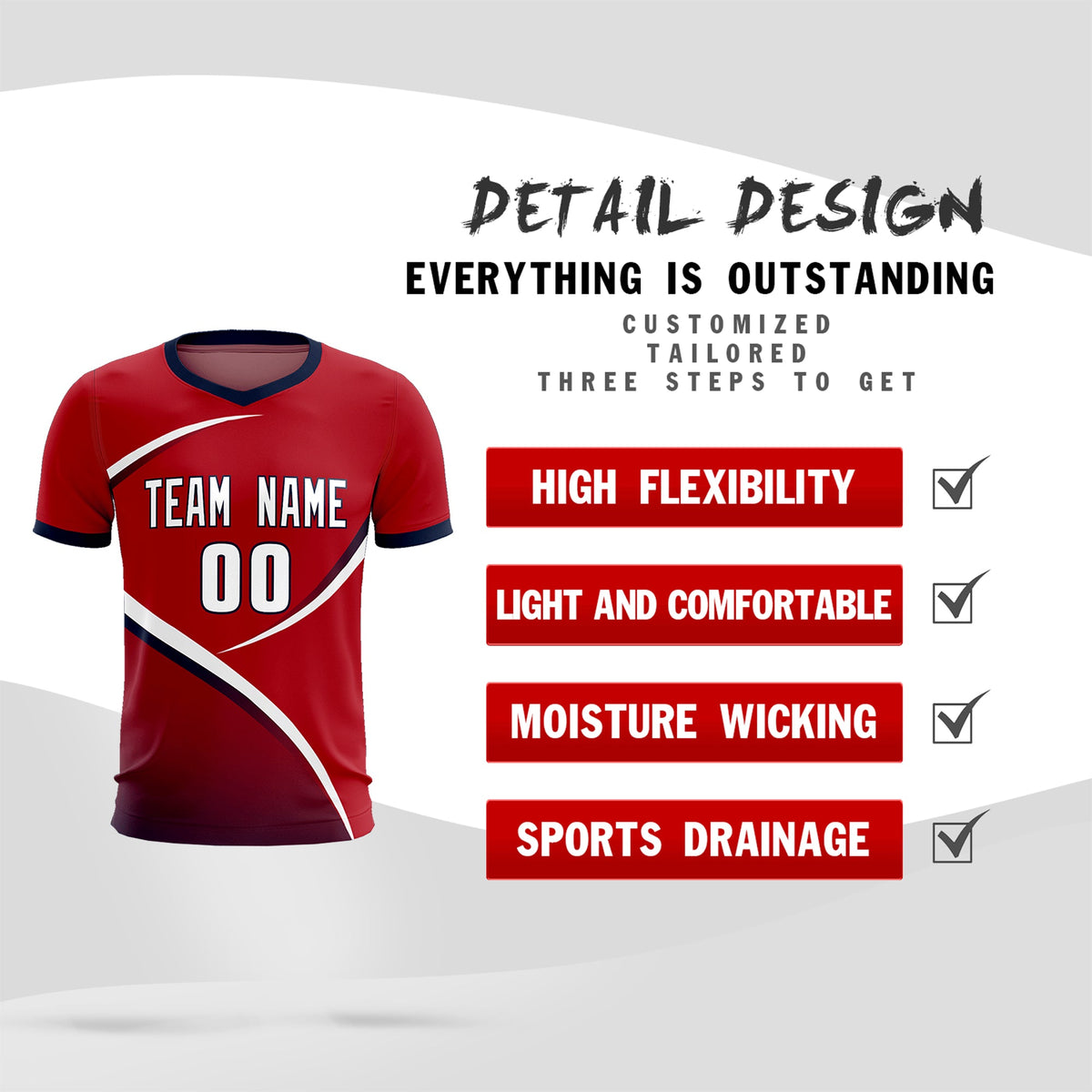 Custom Red Navy Color Block Training Uniform For Men Football Kits Jersey