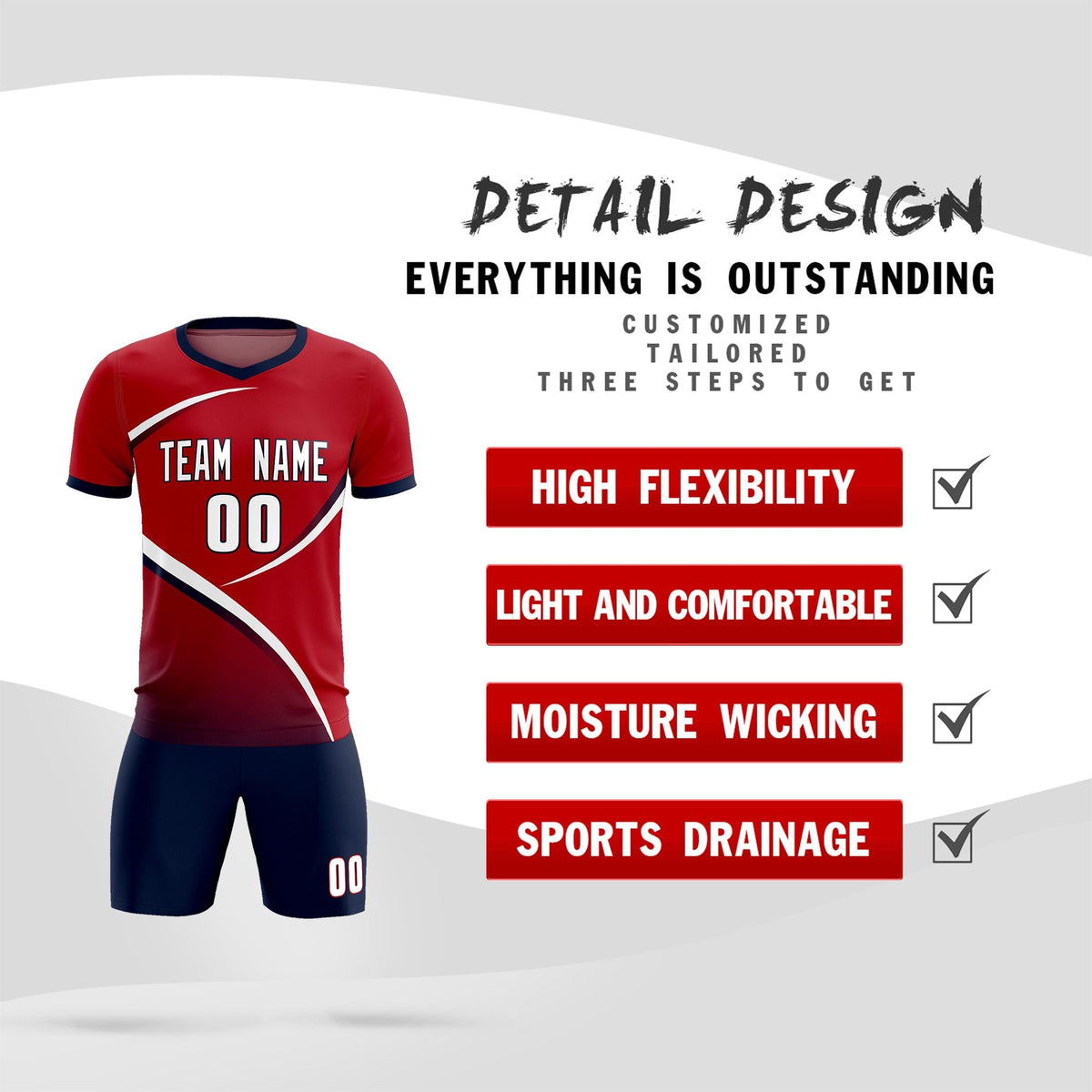 Custom Red Navy Color Block Training Uniform For Men Football Kits Jersey