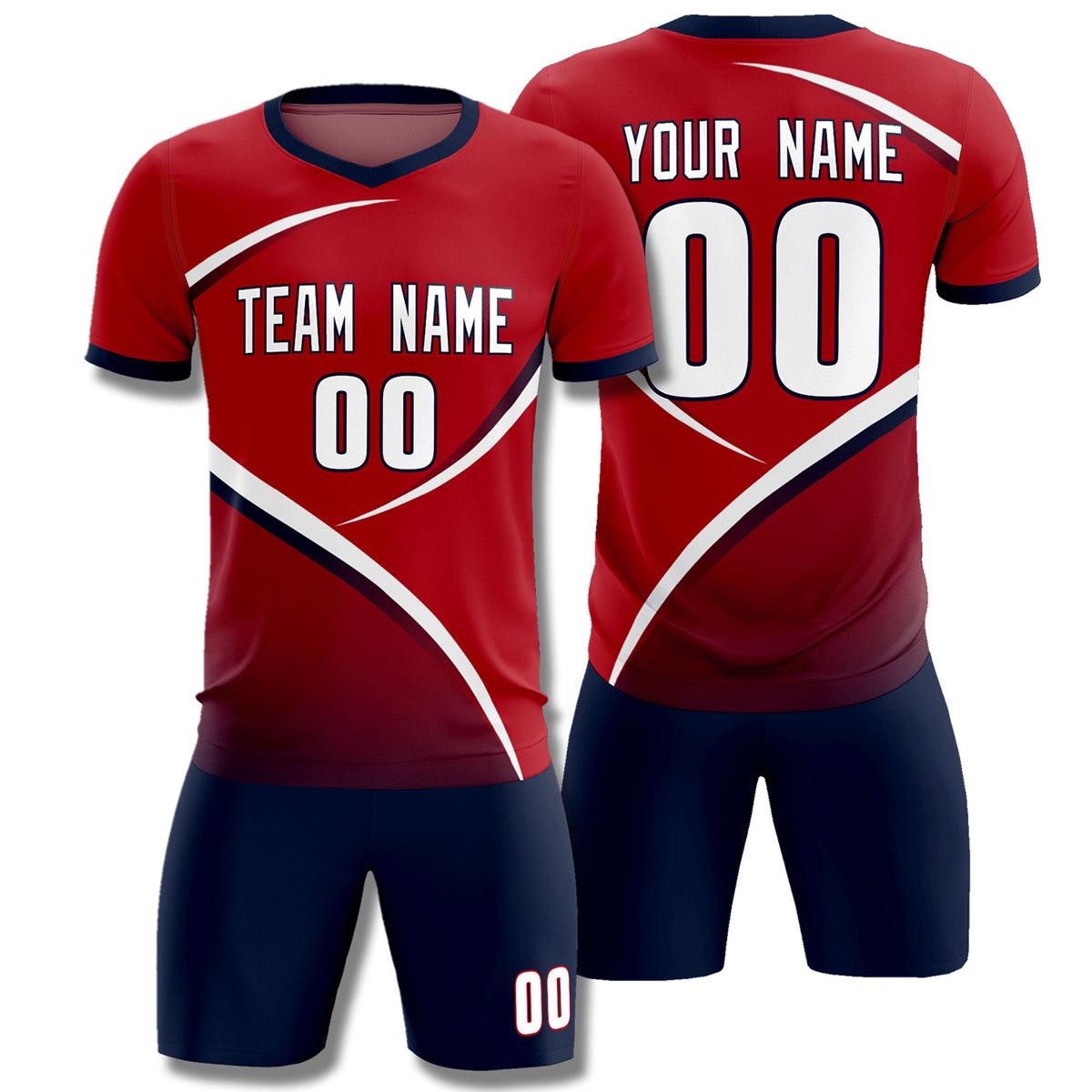 Custom Red Navy Color Block Training Uniform For Men Football Kits Jersey