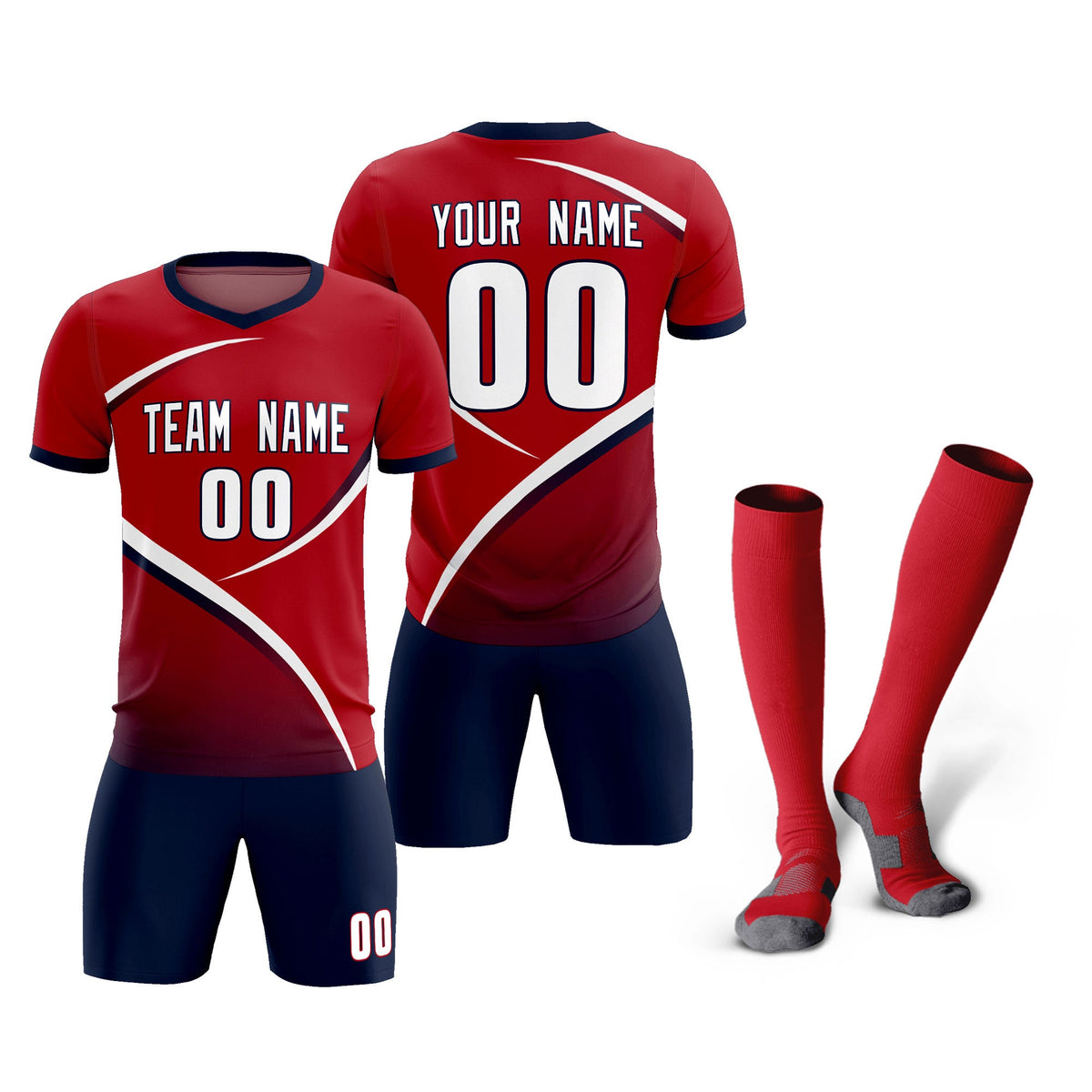 Custom Red Navy Color Block Training Uniform For Men Football Kits Jersey
