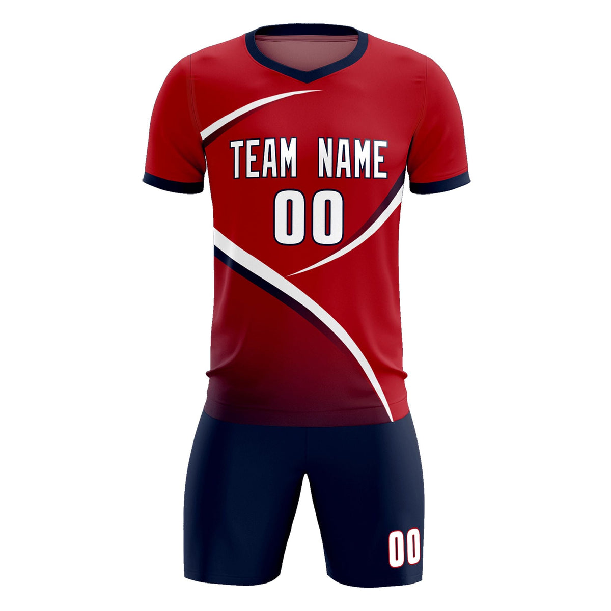 Custom Red Navy Color Block Training Uniform For Men Football Kits Jersey