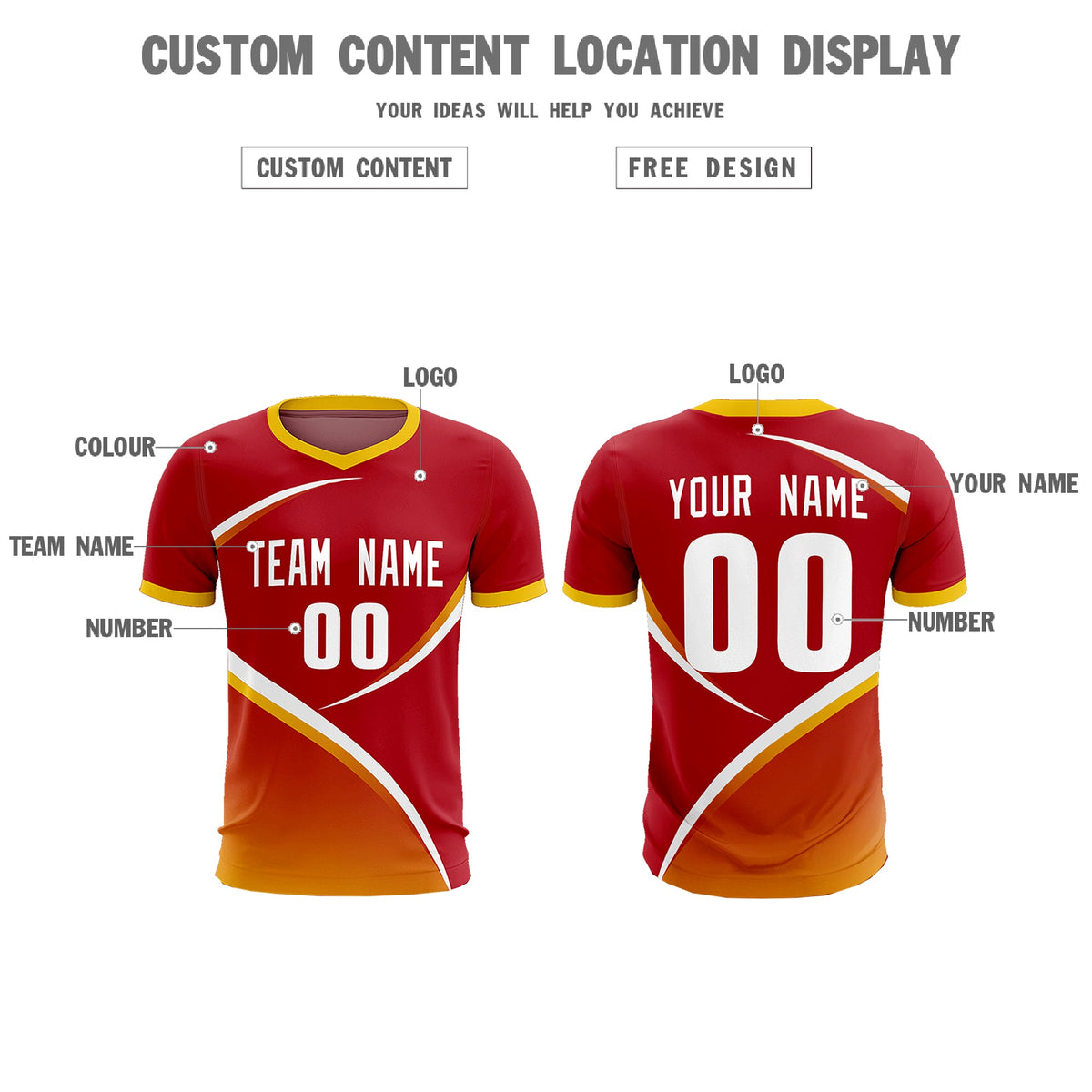 Custom Red Gold Color Block Training Uniform For Men Football Kits Jersey