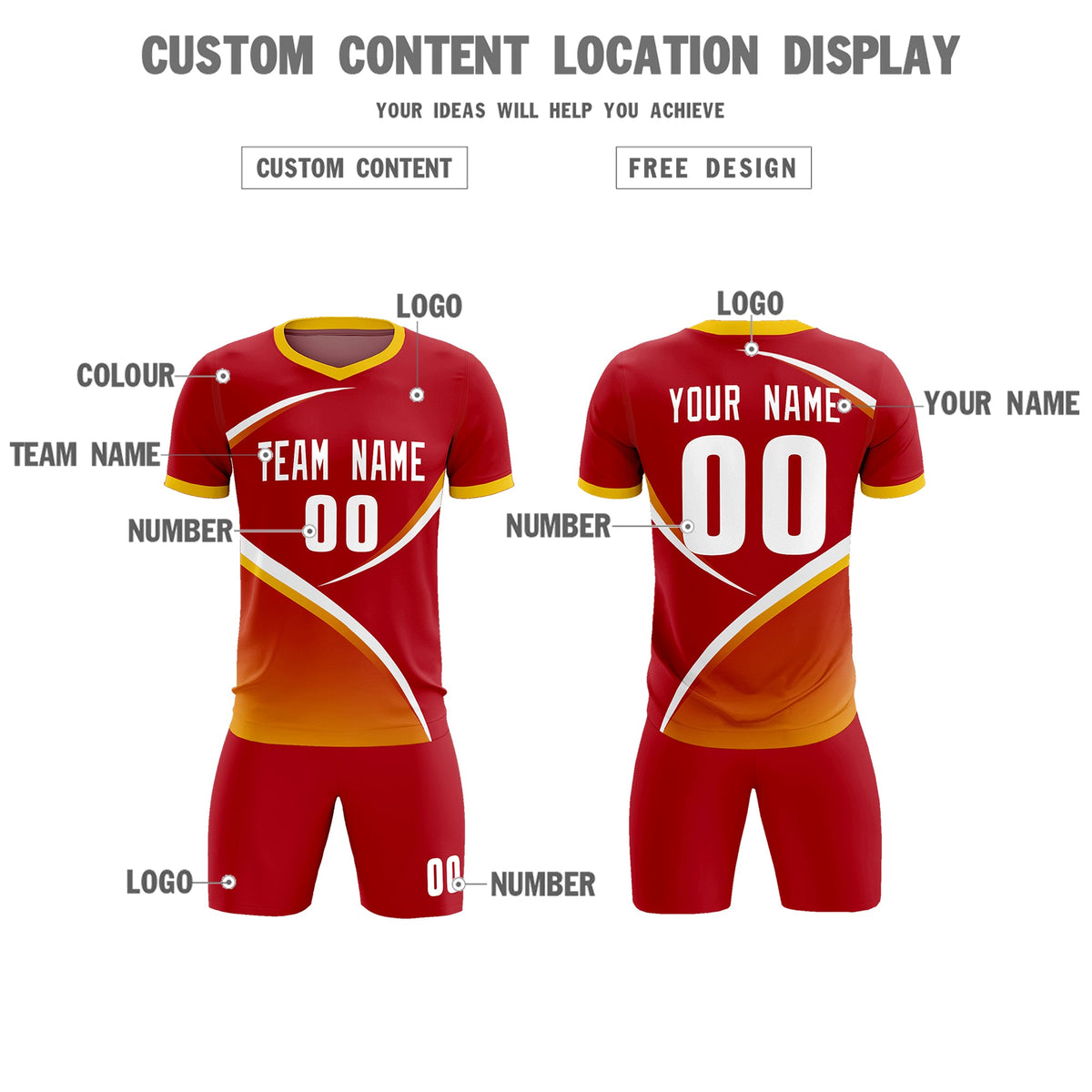 Custom Red Gold Color Block Training Uniform For Men Football Kits Jersey